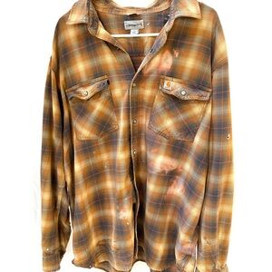 Carhartt Rugged Flex Relaxed Fit Brown Plaid Button-Up Shirt, Worn in